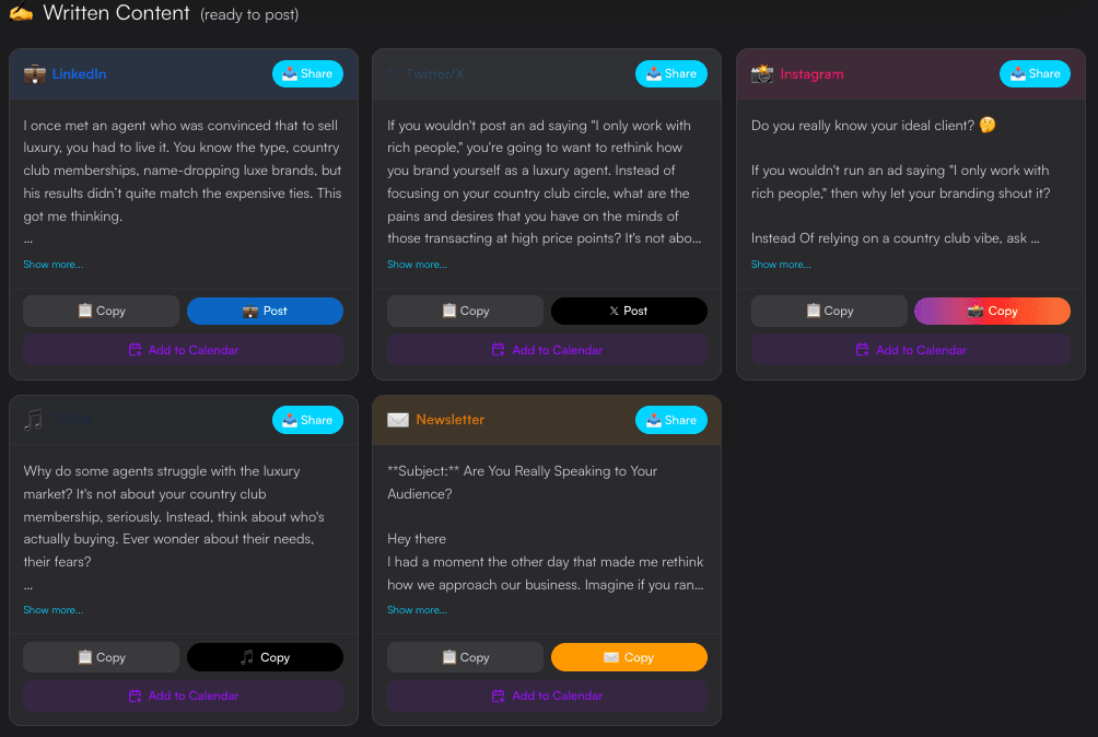 Written content for 6 platforms